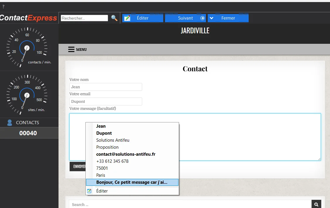 Recherche et assistance au remplissage de formulaires dans Contact Express